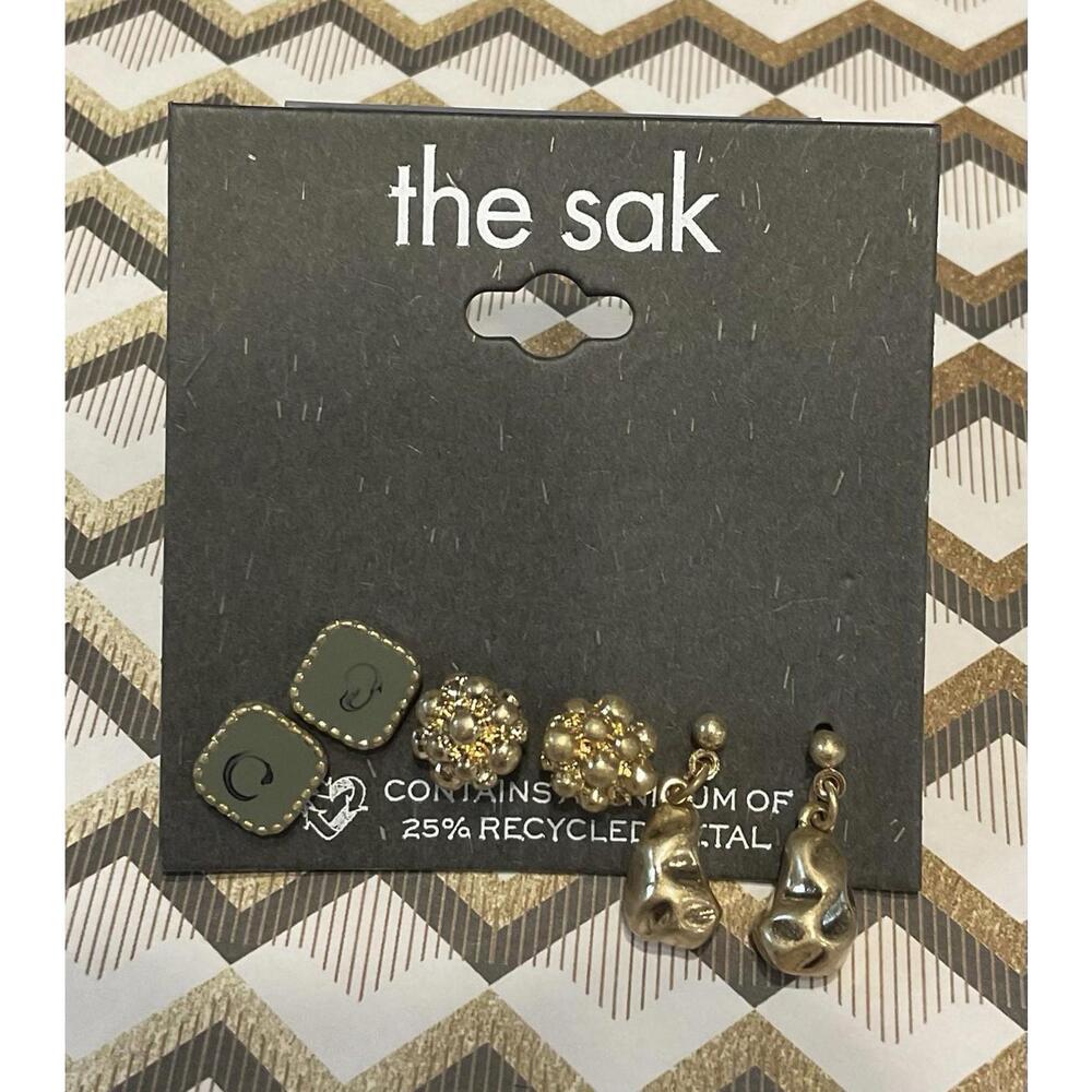 NWT THE SAK 3 Gold Tone Earring Set #1384